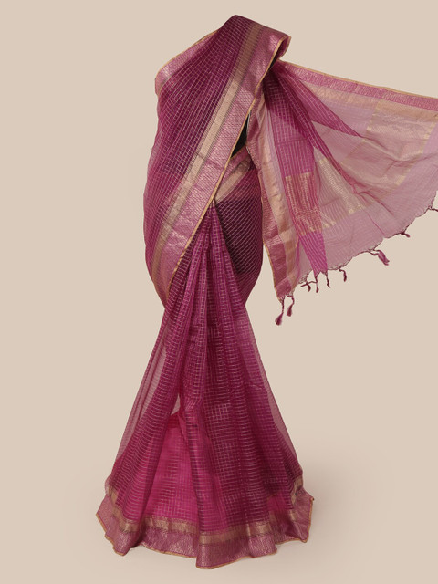 

Pothys Magenta Checked Pure Silk Saree
