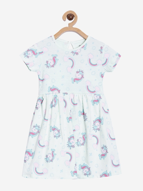 

Aomi Girls Blue Printed Fit and Flare Dress