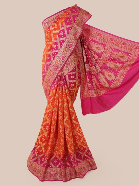 

Pothys Orange & Pink Pure Silk Printed Bandhani Saree