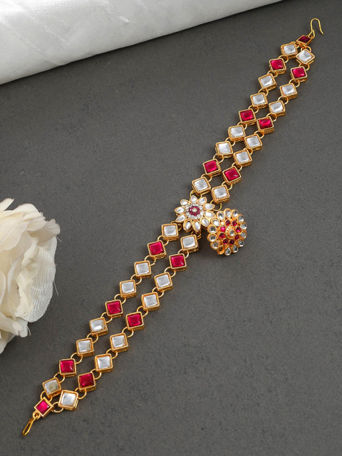 

Silvermerc Designs Pink Gold-Plated Kundan-Studded Matha Patti