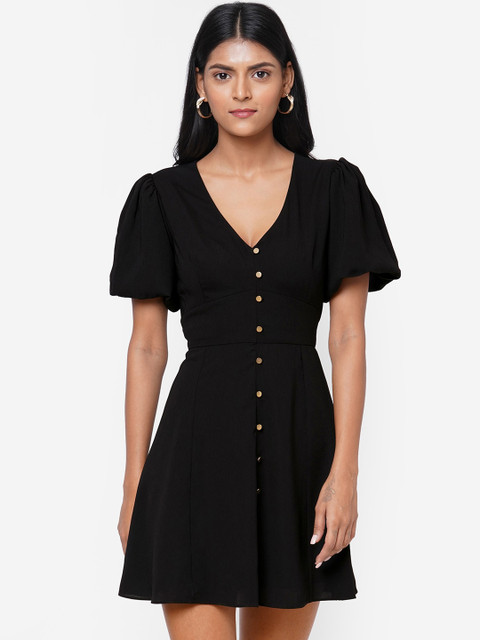 

20Dresses Women Black Solid Fit and Flare Dress