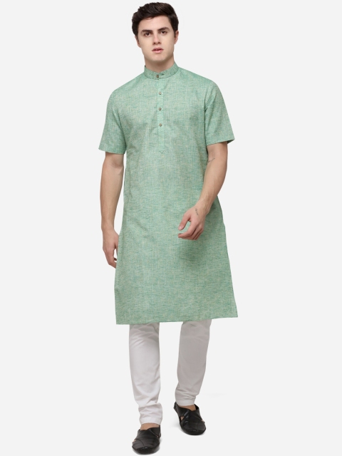 Modi Kurta Men Green Cotton Blend Kurta
