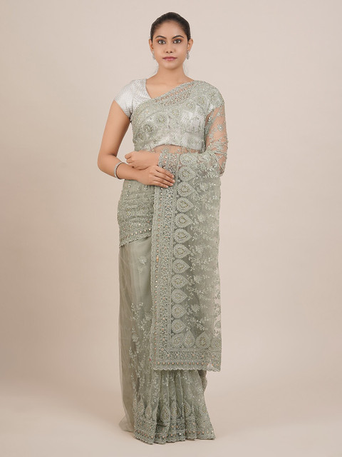 

Pothys Green Embroidered Net Saree