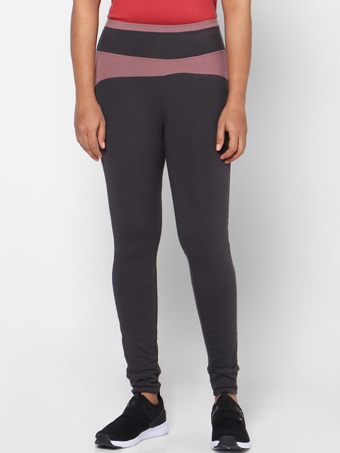 

Domyos By Decathlon Women Charcoal Grey & Pink Ankle-Length High-Waisted Leggings