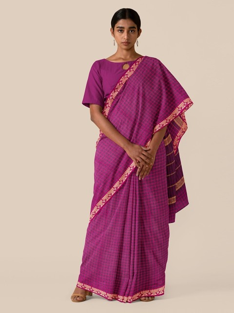 

Taneira Magenta Pure Cotton Checked Handloom Chettinad Saree