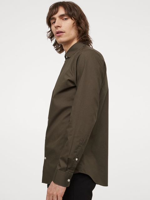 

H&M Men Olive Green Solid COOLMAX Shirt Slim Fit