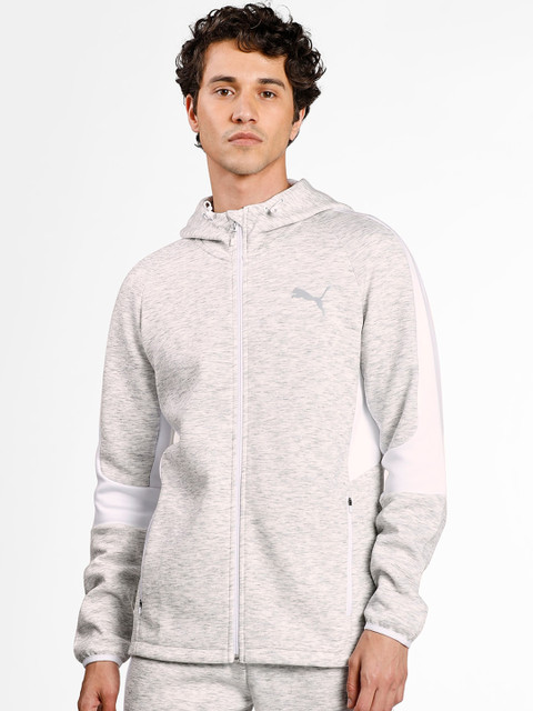 

Puma Men Off-White Melange EVOSTRIPE Full Zip Hooded Sweatshirt