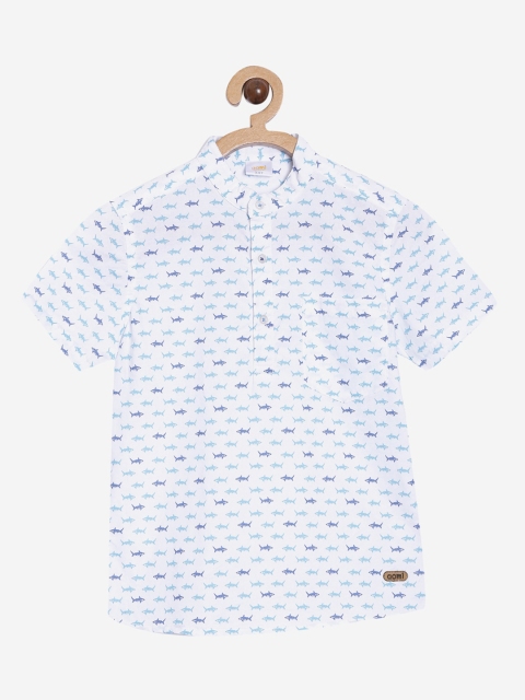

Aomi Boys White & Blue Regular Fit Printed Casual Shirt
