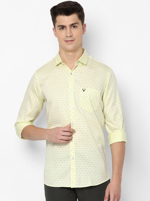 Allen Solly Men Yellow & Maroon Slim Fit Printed Smart Casual Shirt