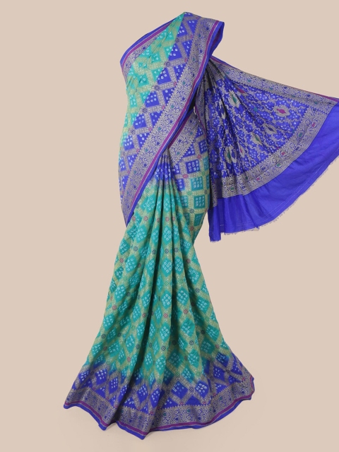 

Pothys Green & Navy Blue Pure Silk Printed Bandhani Saree