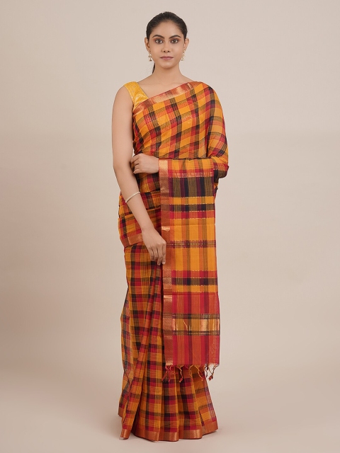 

Pothys Orange & Black Pure Cotton Checked Mangalagiri Saree