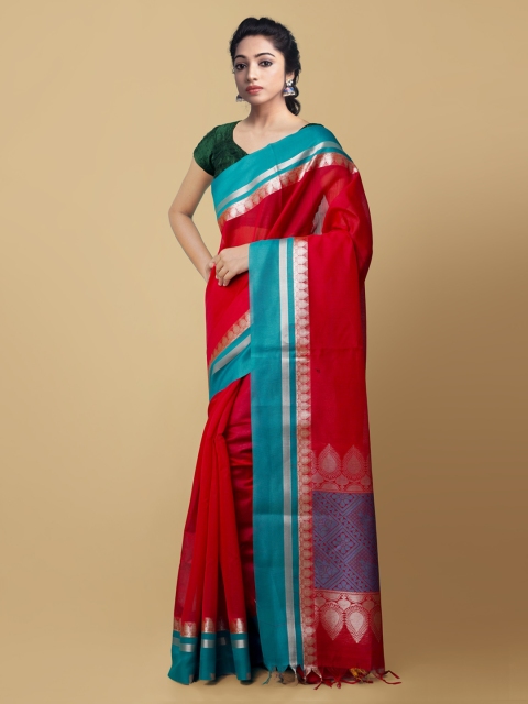 

Unnati Silks Red Silk Cotton Solid Baluchari Saree