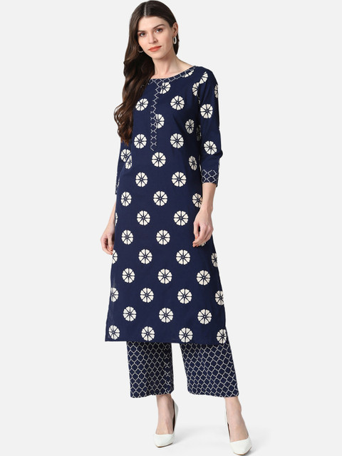 

AHIKA Women Navy Blue Printed Kurta with Palazzos