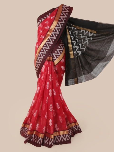 

Pothys Red & Brown Cotton Blend Printed Saree