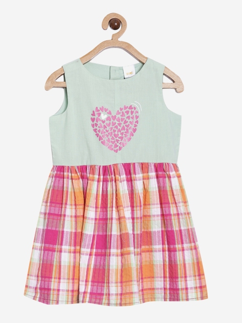 

Aomi Girls Lime Green Checked Fit and Flare Dress