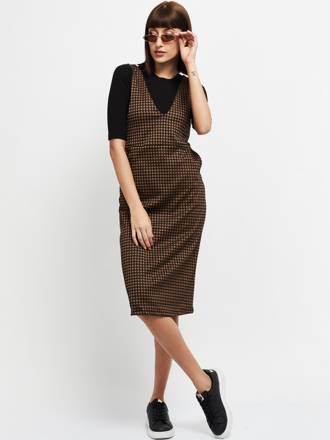 

max Women Brown Checked Sheath Dress