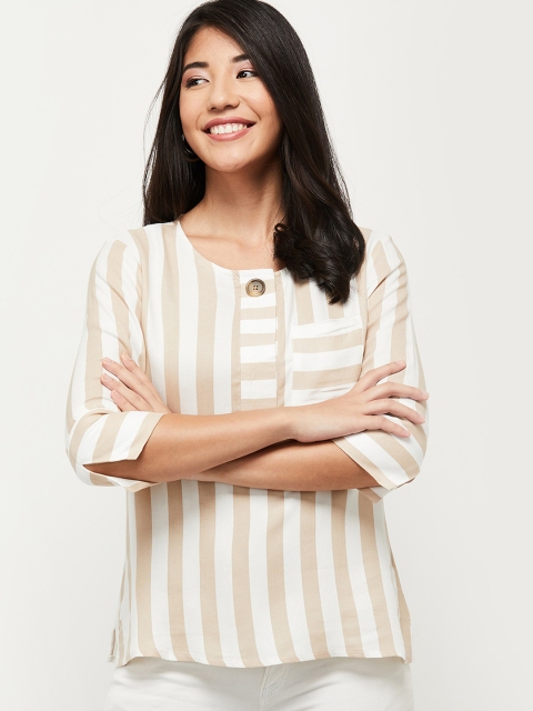

max Cream-Coloured & Beige Striped Georgette Regular Top