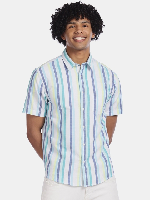 

Ruggers Men White & Blue Regular Fit Striped Casual Shirt