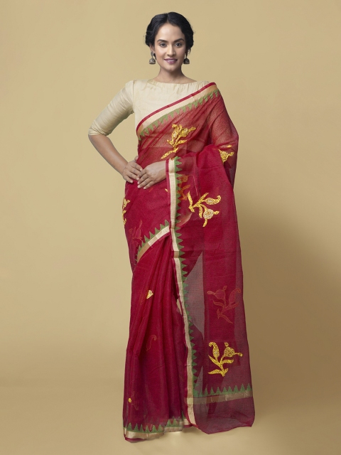 Unnati Silks Red Pure Cotton Printed Kota Sustainable Saree