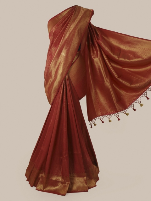 

Pothys Maroon & Gold-Toned Pure Silk Woven Design Banarasi Saree