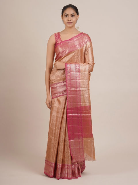 

Pothys Golden & Pink Cotton Blend Woven Design Saree, Gold
