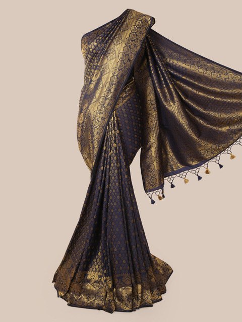 

Pothys Navy Blue & Gold-Toned Pure Silk Woven Design Banarasi Saree