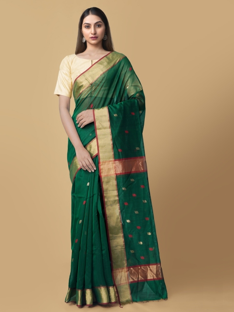 

Unnati Silks Green Woven Design Maheshwari Saree