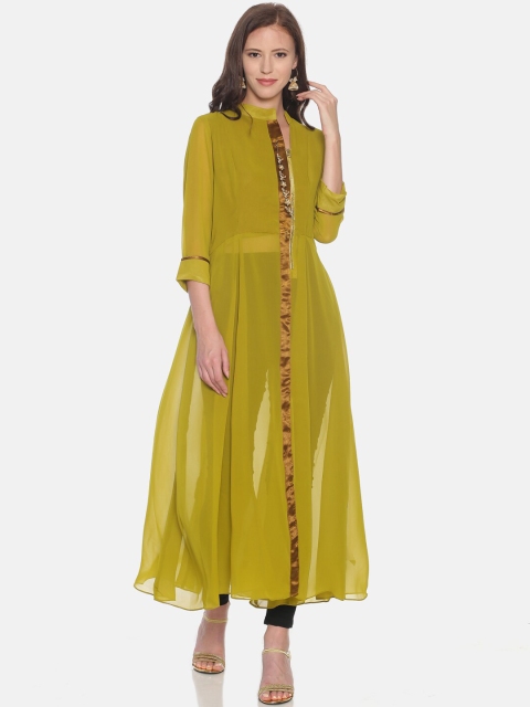 

Ira Soleil Women Olive Green Anarkali Kurta