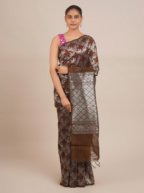

Pothys Brown & Silver-Toned Silk Cotton Woven Design Saree