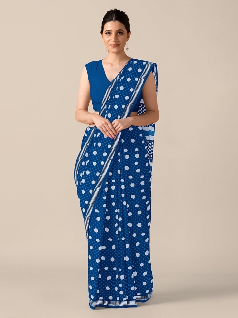 

Taneira Blue & White Pure Cotton Printed Block Print Saree