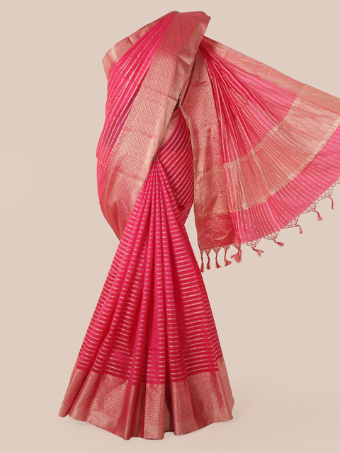

Pothys Pink & Gold-Toned Pure Silk Woven Design Saree