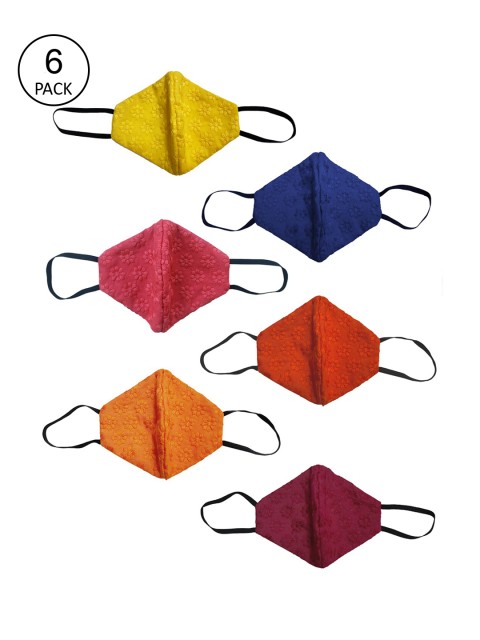 

Soie Unisex Pack Of 6 Solid 7-Ply 100% Cotton Protective Outdoor Masks, Red