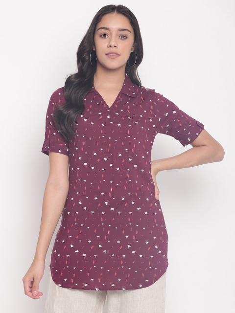 Miss Grace Maroon Floral Printed Pure Cotton Top