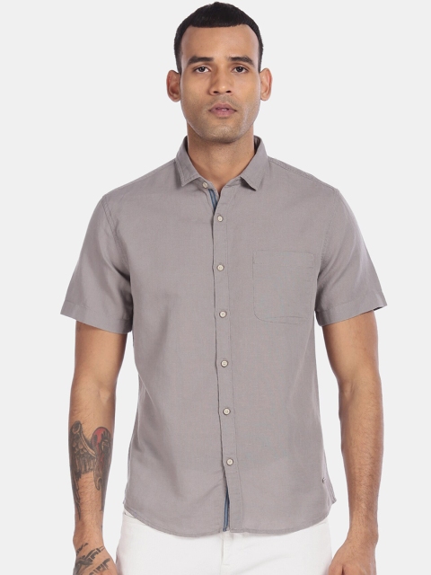 

Cherokee Men Navy Blue Solid Cotton Linen Casual Shirt, Grey