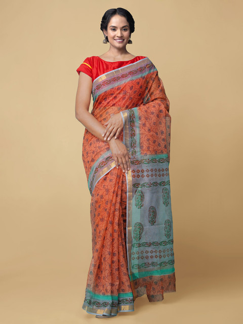 

Unnati Silks Peach-Coloured Pure Cotton Printed Kota Saree