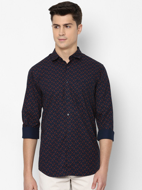 

Allen Solly Men Navy Blue & Maroon Slim Fit Printed Casual Shirt