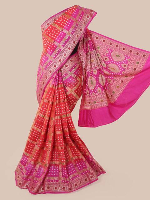 

Pothys Red Pure Silk Woven Design Bandhani Saree