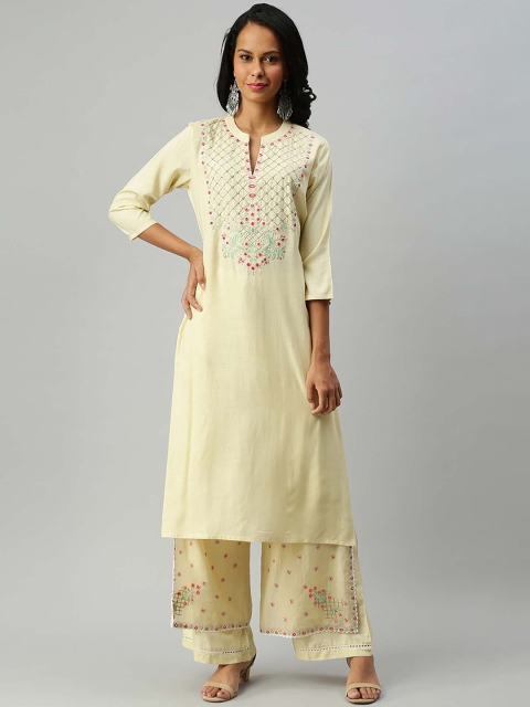 

Soch Women Beige Yoke Design Kurta with Palazzos