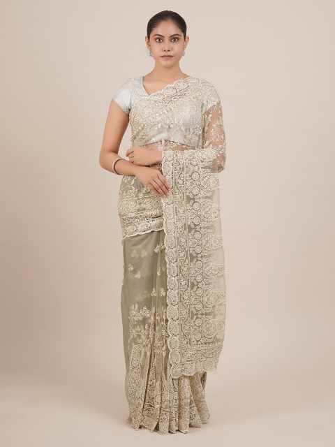 

Pothys Cream-Coloured Embellished Net Saree