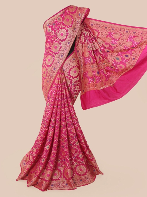 

Pothys Pink & Gold-Toned Pure Silk Woven Design Bandhani Saree