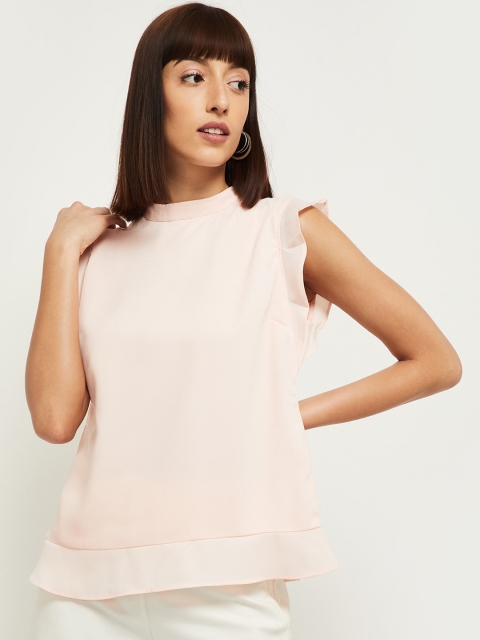 max Peach-Coloured Flutter Sleeves Regular Top