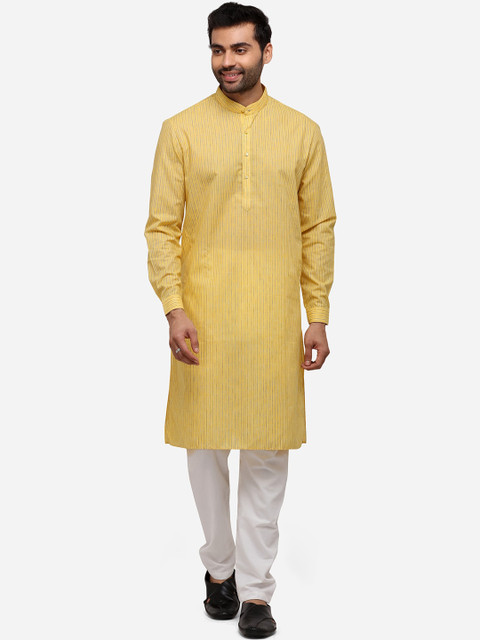

Modi Kurta Men Yellow Striped Kurtas