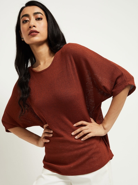 

max Rust Batwing Sleeves Regular Top