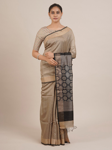 

Pothys Cream-Coloured Solid Pure Silk Saree