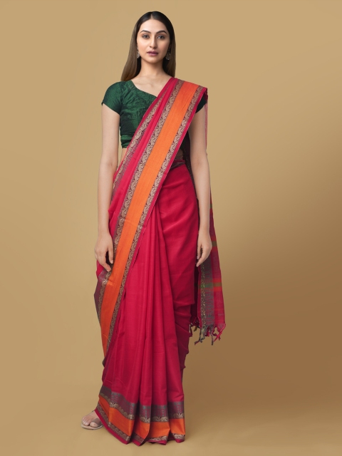 

Unnati Silks Pink Pure Cotton Solid Narayan Peth Saree