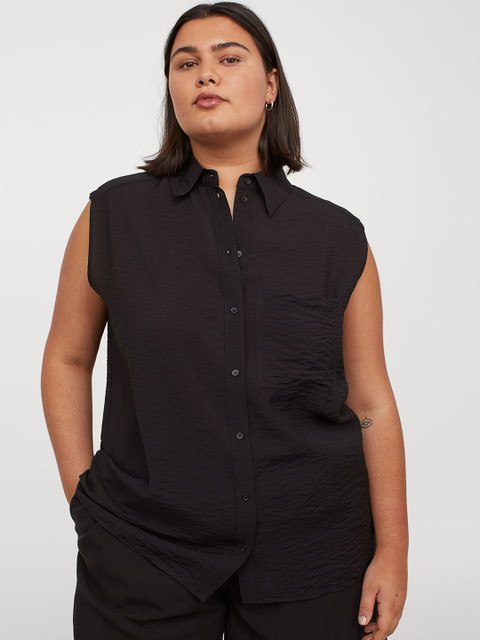 

H&M+ Women Black Solid Sleeveless Shirt