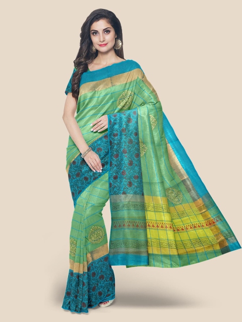 

Kalamandir Green Printed Cotton Blend Saree