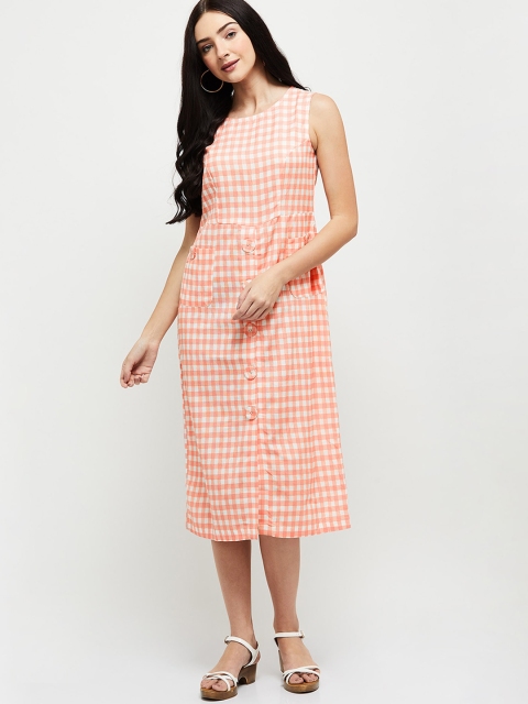 

max Women Pink Checked A-Line Dress