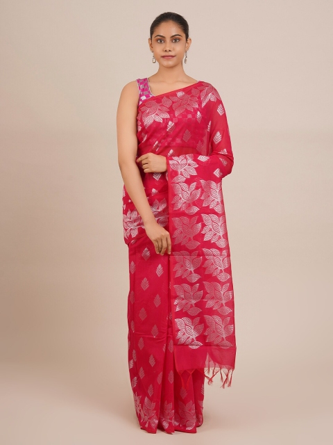 

Pothys Pink & Silver-Toned Silk Cotton Woven Design Saree