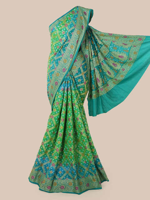 

Pothys Green Pure Silk Printed Bandhani Saree